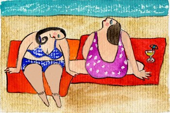 Big Divas Lounging On The Beach by Wyanne art print