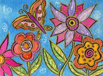 Funky Flowers And Butterfly by Wyanne art print