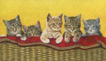 Five Kittens In Basket by Janet Pidoux art print