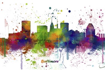 Baltimore Maryland Skyline Multi Colored 1 by Marlene Watson art print