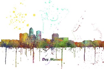 Des Moines Iowa Skyline Multi Colored 1 by Marlene Watson art print