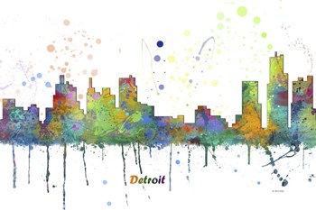 Detroit Michigan Skyline Multi Colored 1 by Marlene Watson art print