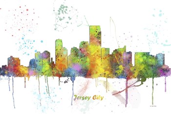 Jersey City New Jersey Skyline Multi Colored 1 by Marlene Watson art print