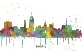 Lansing Michigan Skyline Multi Colored 1 by Marlene Watson art print