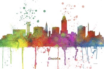 Lincoln Nebraska Skyline Multi Colored 1 by Marlene Watson art print