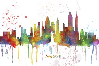 New York New York Skyline Multi Colored 1 by Marlene Watson art print