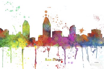 San Diego California Skyline Multi Colored 1 by Marlene Watson art print