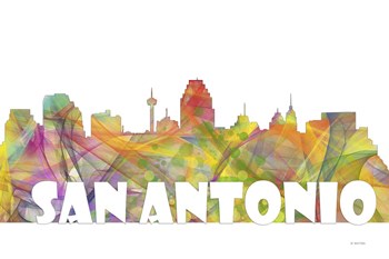 San Antonio Texas Skyline Multi Colored 2 by Marlene Watson art print