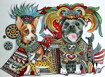 Chihuahua and Pitbull in Mexico by Oxana Zaika art print