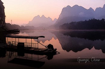 Vintage Boat on River in Guangxi Province, China, Asia by Take Me Away art print
