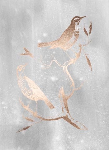 Rose Gold Foil Birds I on Grey Wash by Nozeman art print