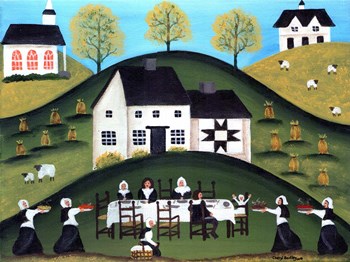 Pilgrim Thanksgiving Dinner by Cheryl Bartley art print