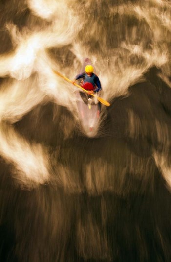 Birds-eye view of kayaker on Androscoggin River, blurred motion, New Hampshire by Panoramic Images art print