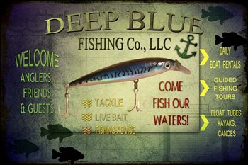 Fishing - Deep Blue LLC sign by LightBoxJournal art print