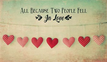 Two People Fell in Love Cotton Hearts by Quote Master art print