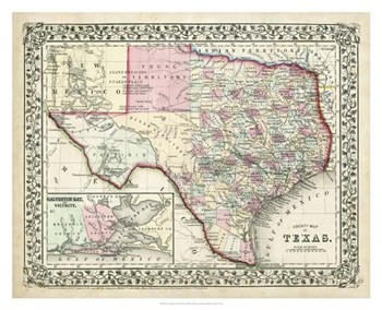 Johnson&#39;s Map of Texas by Scott Johnson art print