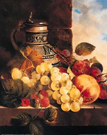 Edward Ladell - Stein Grapes Raspberries and Plums Size 15.75x19.75 by Edward Ladell art print