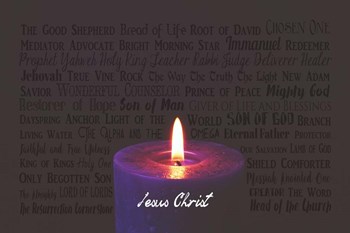 Names of Jesus Purple Candle by Inspire Me art print