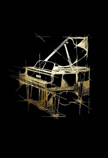 Gold Foil Piano on Black by Ethan Harper art print