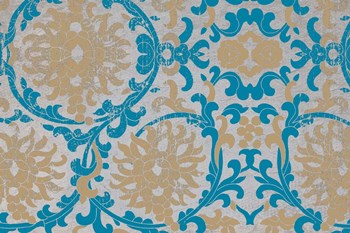 Tan &amp; Blue Floral Pattern II by Elizabeth Medley art print