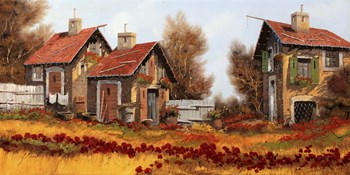Tre Case e Fiori Amaranto by Guido Borelli art print