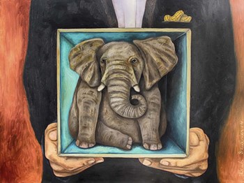 Elephant In A Box by Leah Saulnier art print