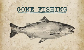 Gone Fishing Salmon Black and White by Color Me Happy art print