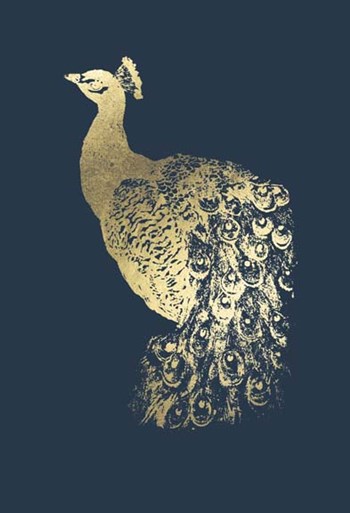 Gold Foil Peacock I on Cobalt by Grace Popp art print