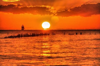 Old Pier Sunset Horizontal by Robert Goldwitz art print