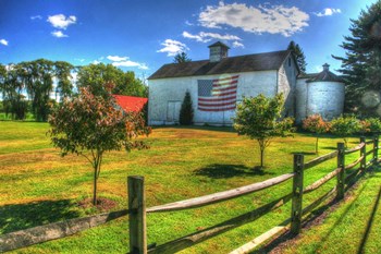 White Barn And Flag by Robert Goldwitz art print