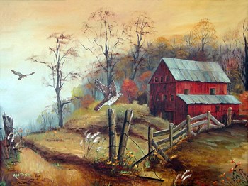 The Red Barn and The Hawk by Arie Reinhardt Taylor art print