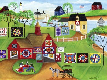 By The Sea Red Barn Quilt Makers by Cheryl Bartley art print