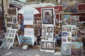 Monmartre Artist Working On Place du Tertre II by Cora Niele art print
