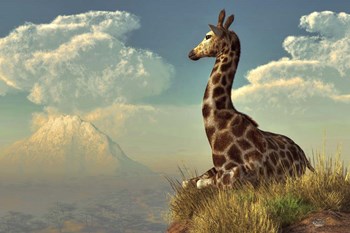 Giraffe And Distant Mountain by Daniel Eskridge art print