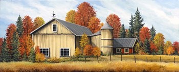 Yellow Barn Fall by Debbi Wetzel art print