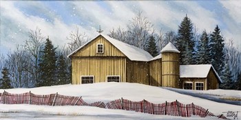 Yellow Barn Winter 2 by Debbi Wetzel art print