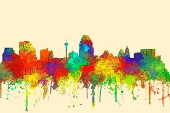 San Antonio Texas Skyline-SG by Marlene Watson art print