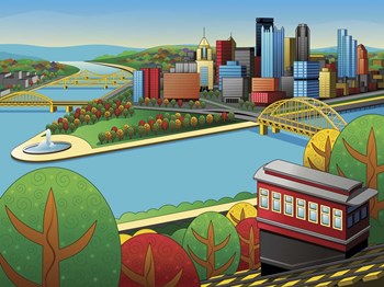 Pittsburgh Incline Autumn by Ron Magnes art print