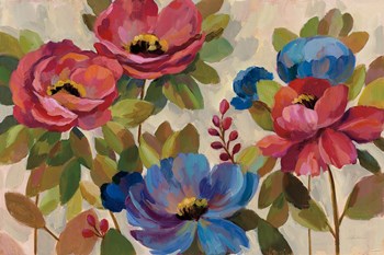 Coral and Blue Flowers by Silvia Vassileva art print