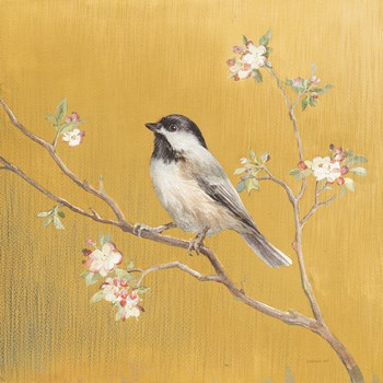 Black Capped Chickadee on Gold by Danhui Nai art print