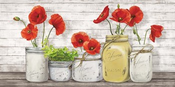 Poppies in Mason Jars by Jenny Thomlinson art print