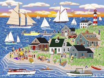 Beach Bonfire Gathering by Mark Frost art print