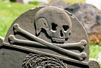 Skull And Crossbones Carved On Tombstone by Vintage PI art print