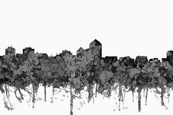 Albuquerque New Mexico Skyline - Cartoon B&amp;W by Marlene Watson art print