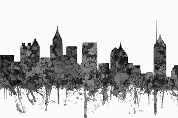 Atlanta Georgia Skyline - Cartoon B&amp;W by Marlene Watson art print