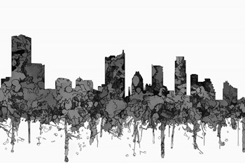 Austin Texas Skyline - Cartoon B&amp;W by Marlene Watson art print