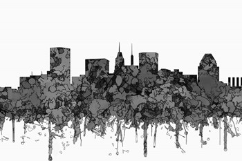Baltimore Maryland Skyline - Cartoon B&amp;W by Marlene Watson art print