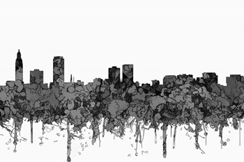 Baton Rouge Louisiana Skyline - Cartoon B&amp;W by Marlene Watson art print