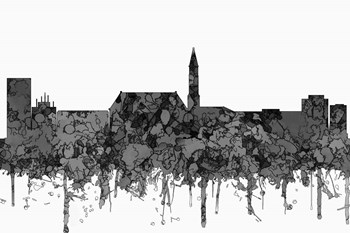 Cheyenne Wyoming Skyline - Cartoon B&amp;W by Marlene Watson art print