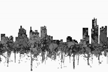 Detroit Michigan Skyline - Cartoon B&amp;W by Marlene Watson art print